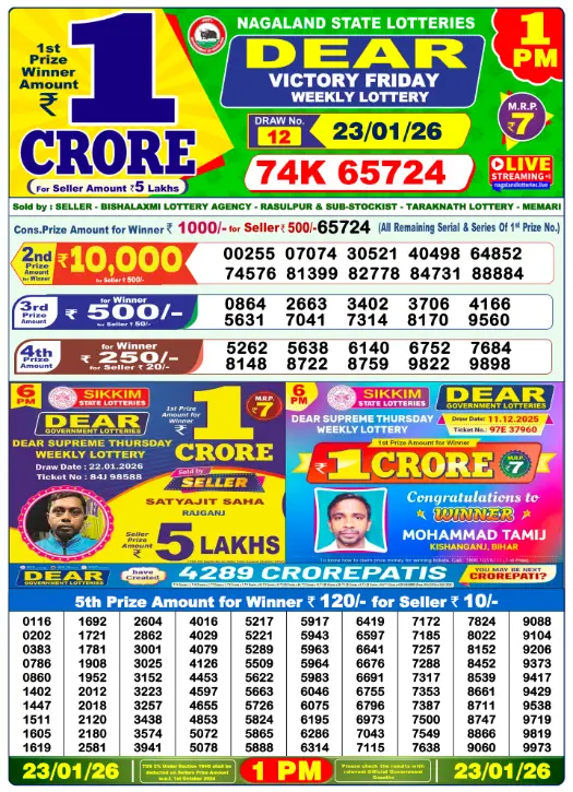 Lottery Sambad 1 PM Result